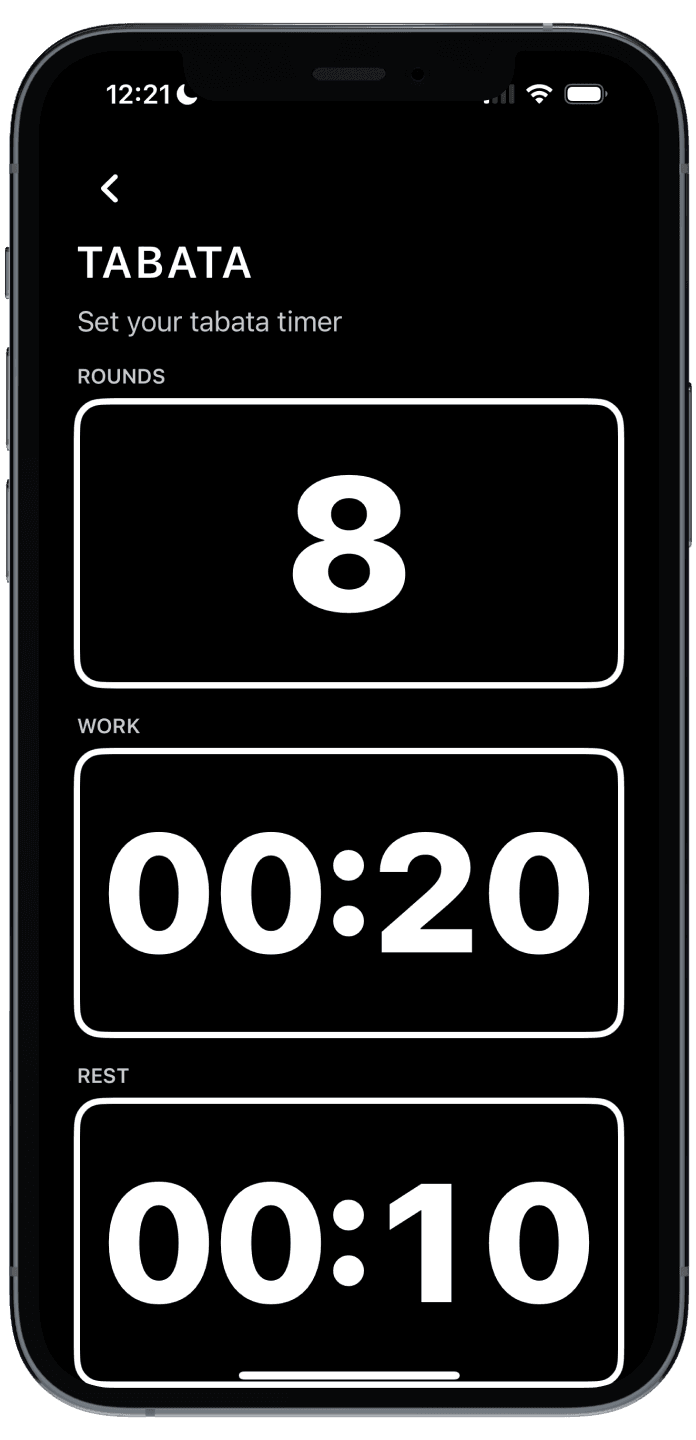 Tabata timer setup
