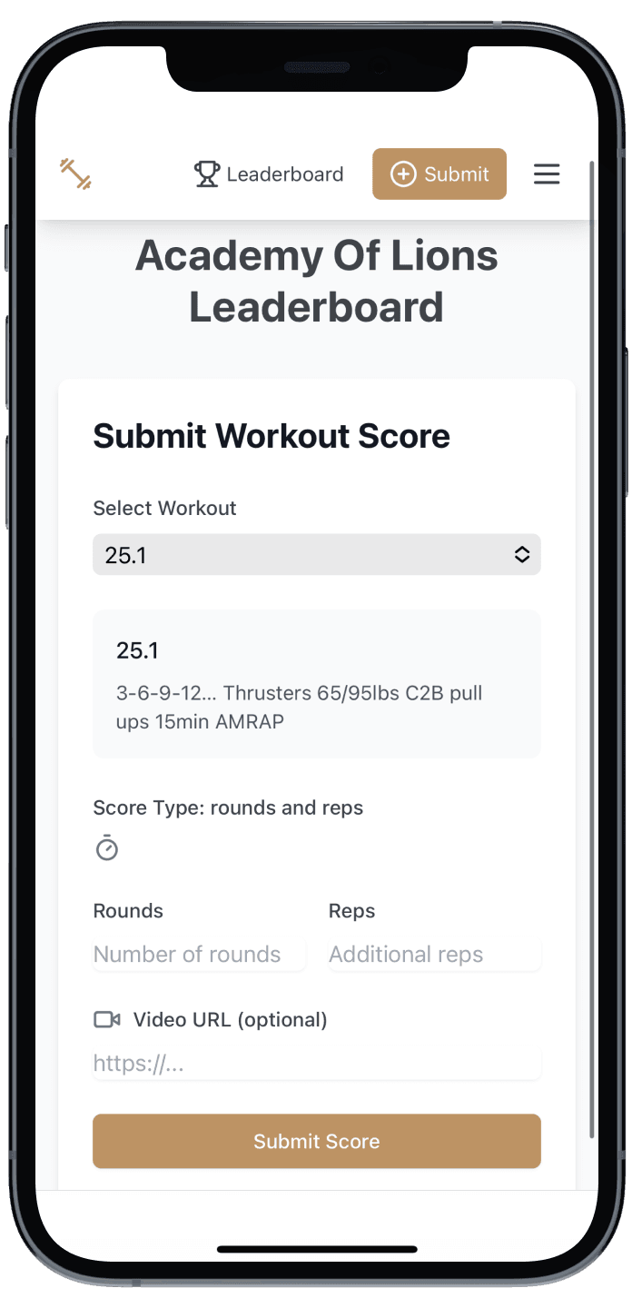 Submit score screen